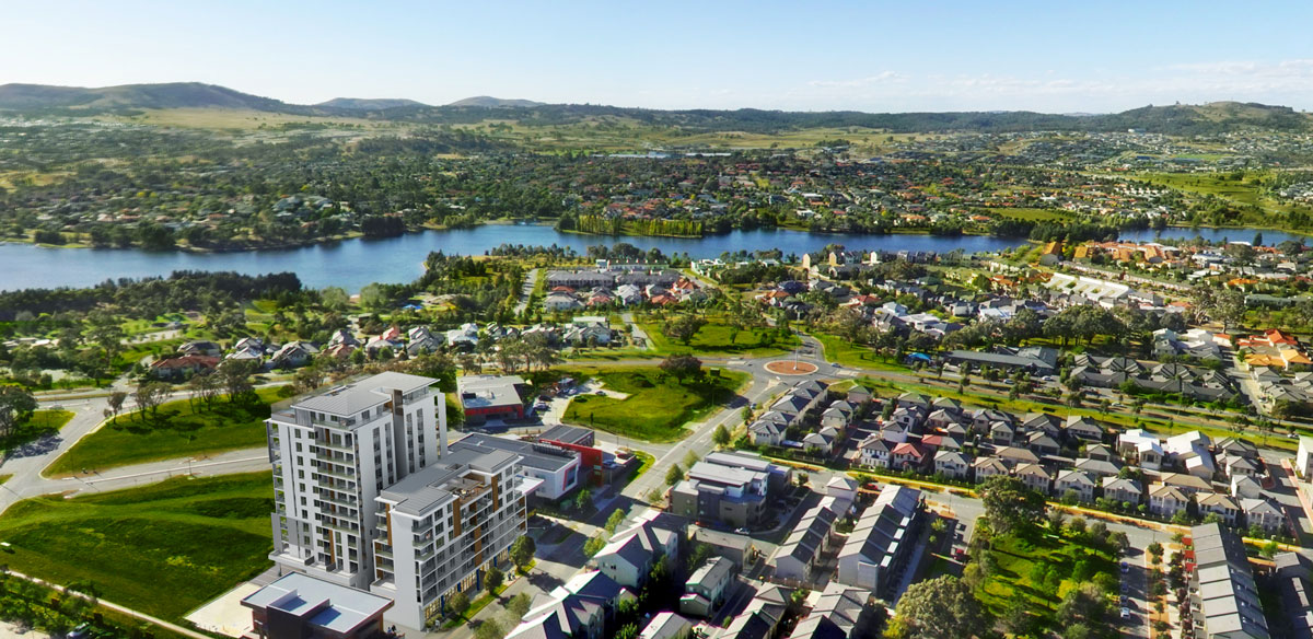 Aerial view of Gungahlin town centre and surrounding suburbs