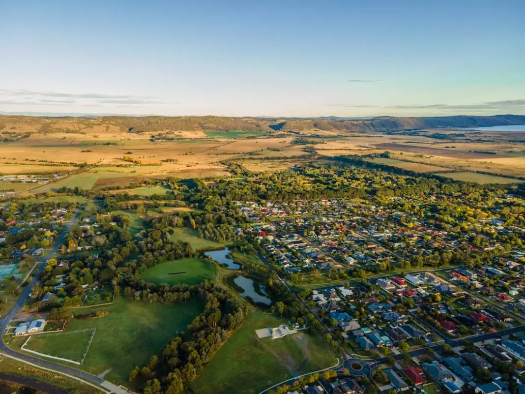 Aerial view of Bungendore village, NSW