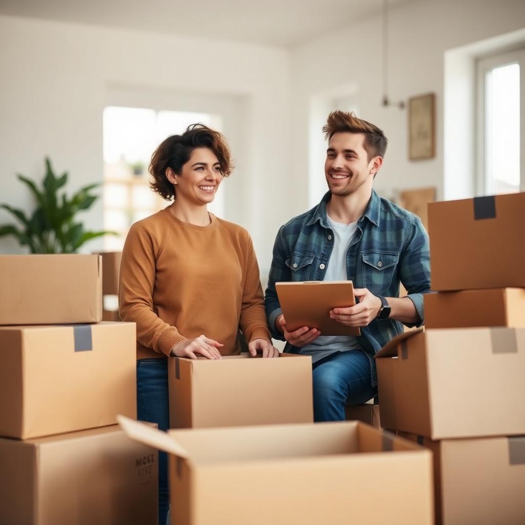 Couple preparing to move house with boxes