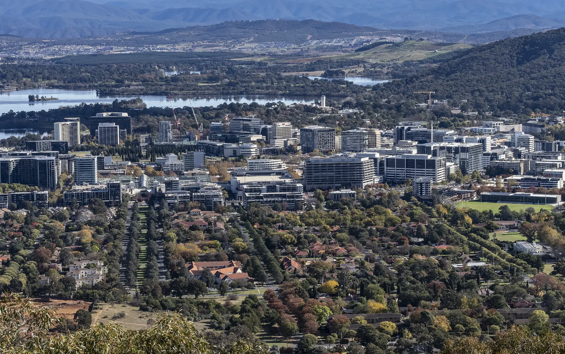 Aerial view of Canberra City and Civic